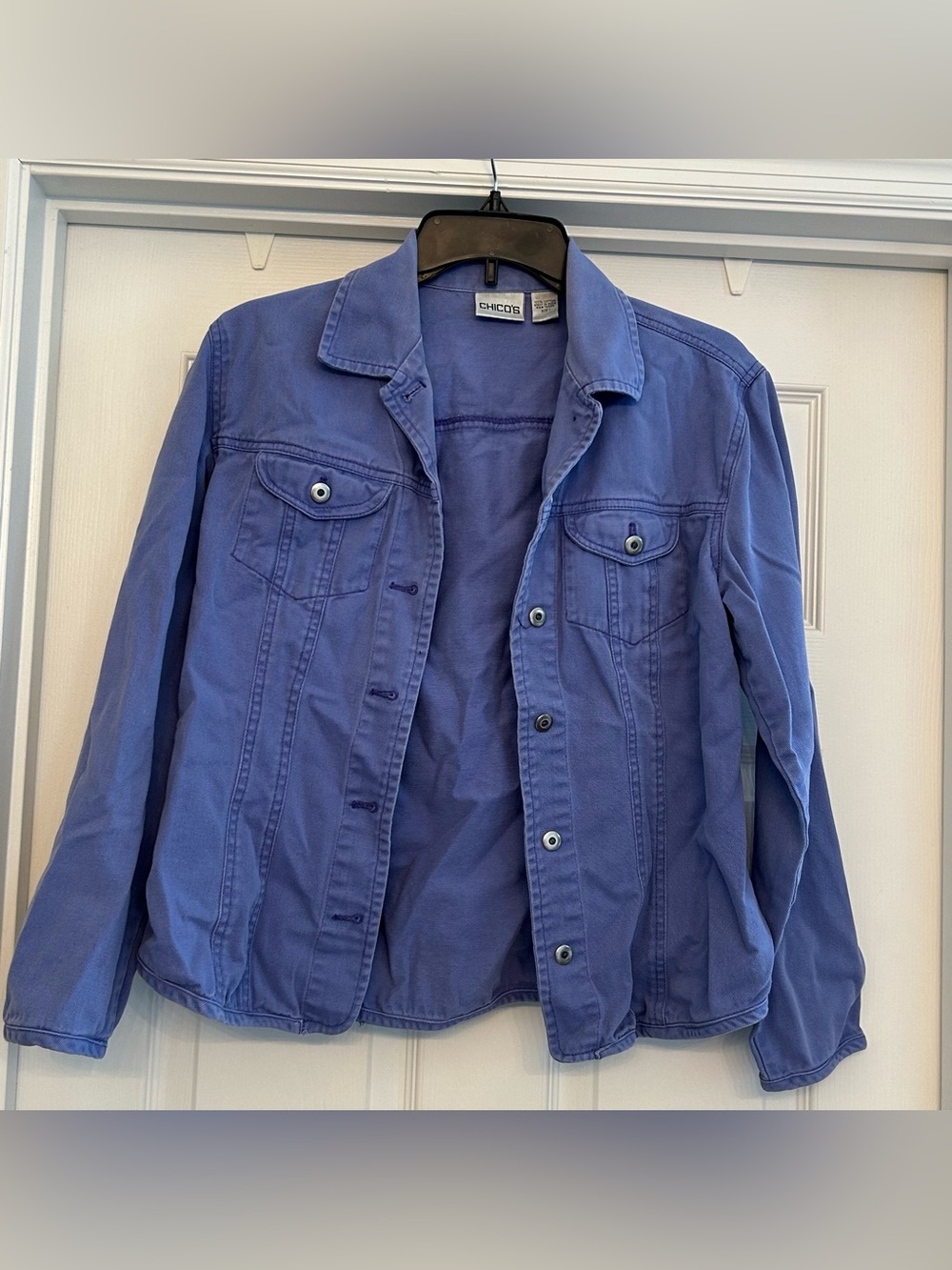 Chico's Periwinkle Blue Lightweight Cotton Jacket Size 1/Medium - Picture 2 of 5